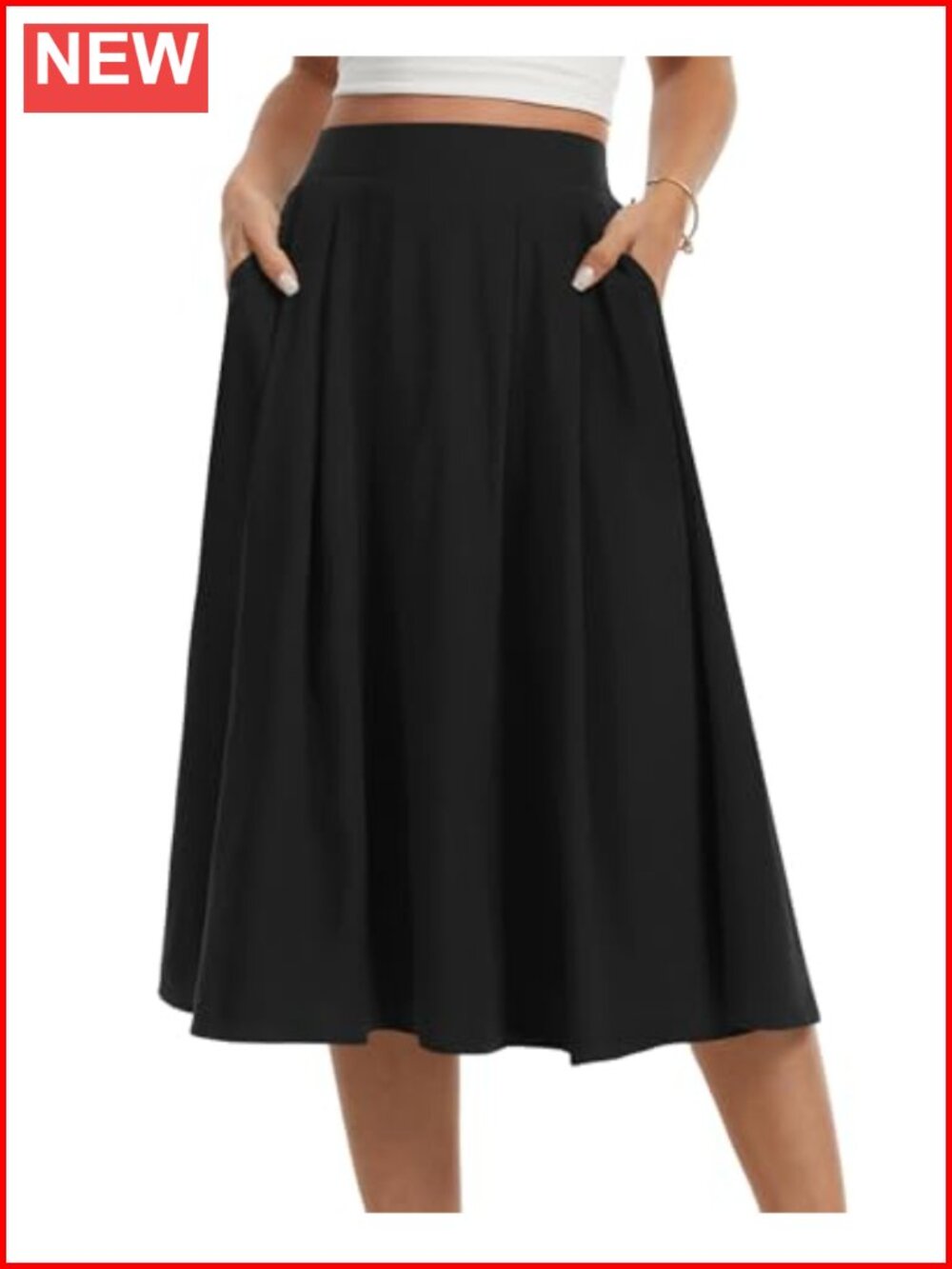 Womens Midi A-Line Flowy Chiffon Skirt with Pockets High Waist